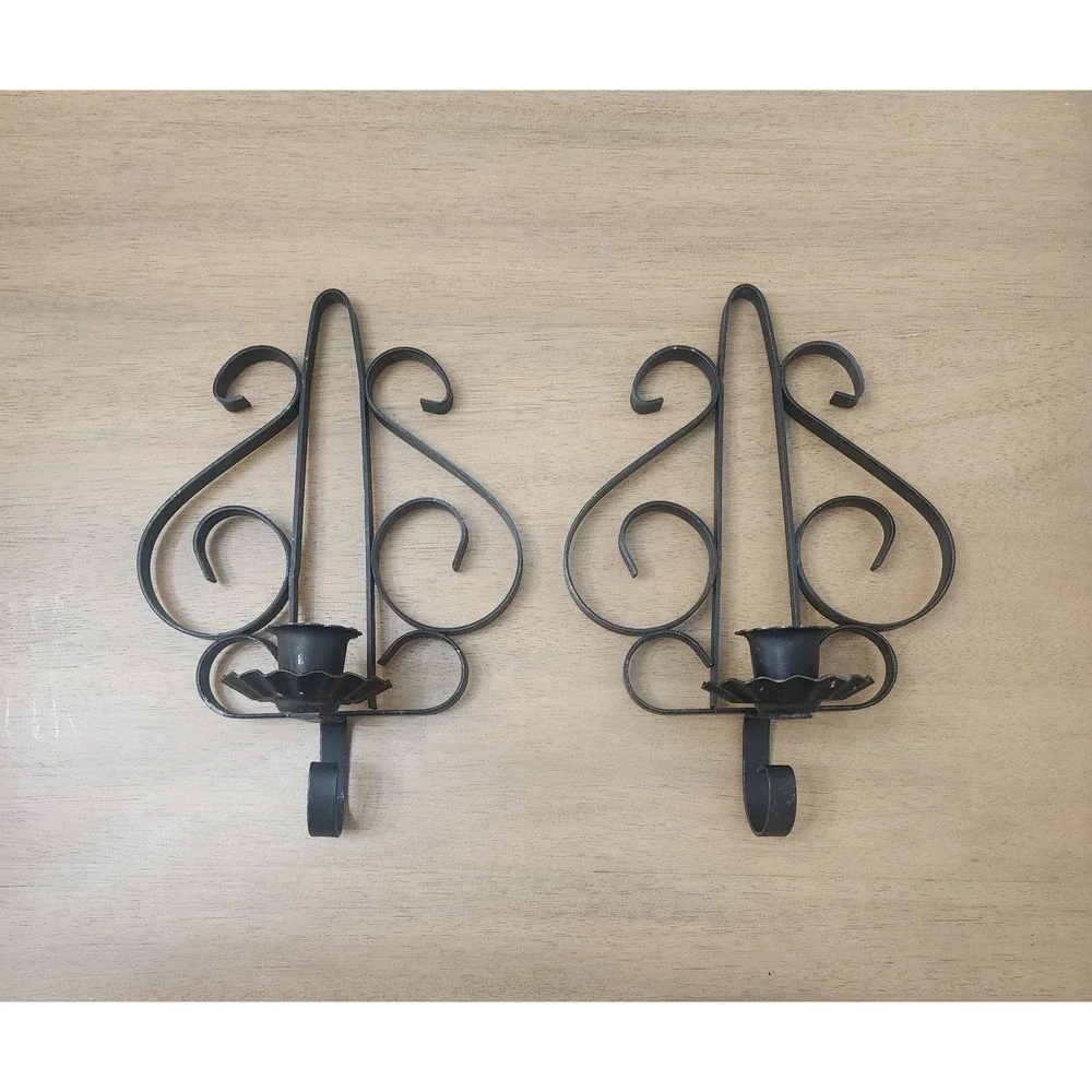 Vintage pair of  Black Metal Candle Sconce  For Peg Votive Or Taper Candle